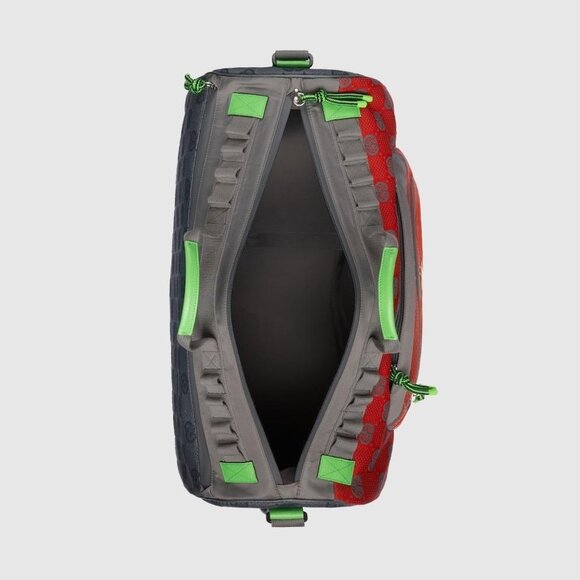 Gucci Men's Duffle Bag GG Jacquard Nylon & Rubber Large Color Gray-Green-Red - Picture 12 of 16